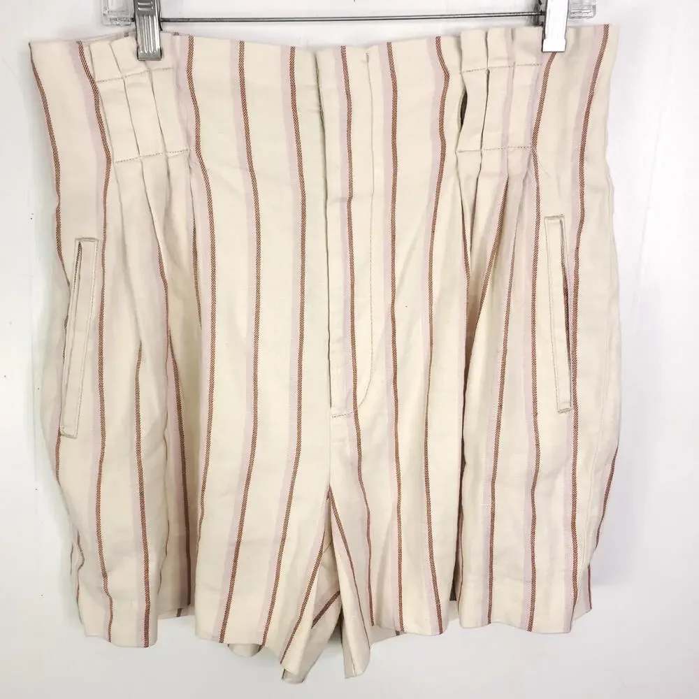 Anthropologie Shorts Womens 10 Striped Paperbag No Belt High Rise Coastal